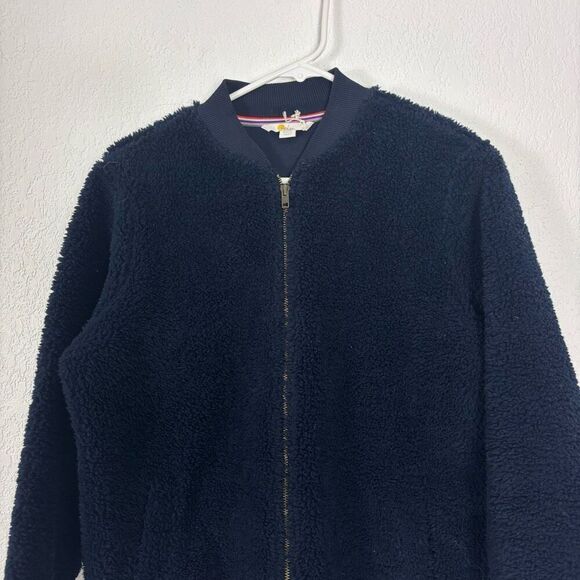 Boden Women's Navy Blue Teddy Zip Up Bomber Jacket Size Medium - Picture 4 of 7